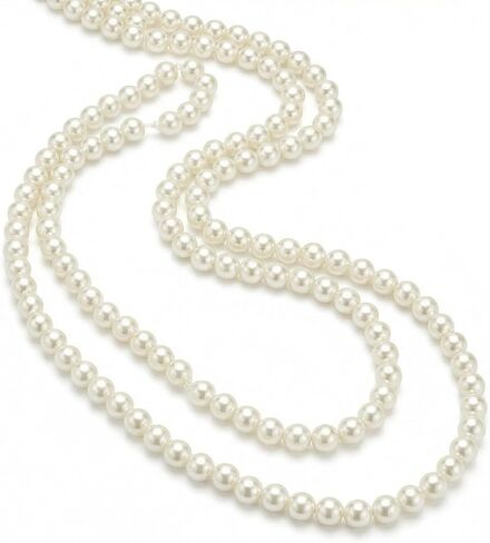 Long Pearl Necklace for Women, 2-Row Faux Pearl Strand, Elegant Costume Jewelry for Weddings & Formals, Classic White Bead Accessory in Kuwait