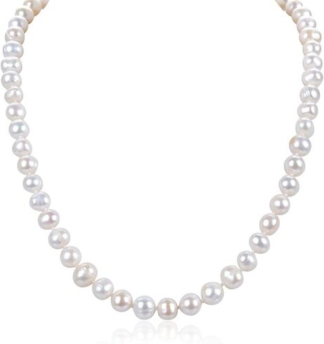 1 Strand Real Natural Grade A Round White Cultured Freshwater Pearl Organic Gemstone Necklace 18 Inch Long 7-8mm Pearls Single String Women Jewelry PN1-C78 in Saudi Arabia