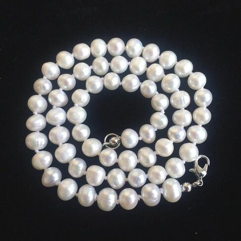 1 Strand Real Natural Grade A Round White Cultured Freshwater Pearl Organic Gemstone Necklace 18 Inch Long 7-8mm Pearls Single String Women Jewelry PN1-C78 in Saudi Arabia