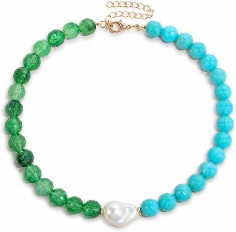 Colorful Beaded Necklace for Women Big Acrylic Chunky Bead with Pearl Statement Mixed Colored Bead Necklaces Trendy Summer Jewelry Gift for Women in Saudi Arabia