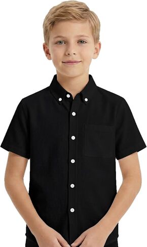 ROSEGIN Boys Short Sleeve Button Down Shirt - Wrinkle Free Oxford Dress Shirts for Kids, School Uniform & Casual (6-14Y) in Saudi Arabia