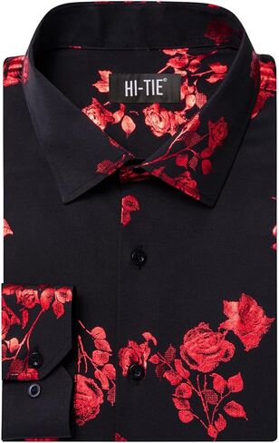 Hi-Tie Boys Shiny Floral Paisley Dress Shirts Long Sleeve Button Down Kids Luxury Metallic Printed 70s Disco Party Shirt in Kuwait