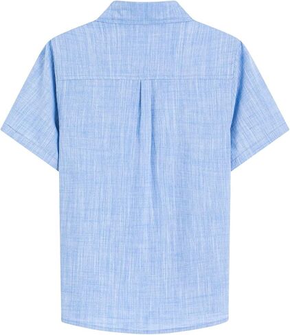 Boys Chambray Short Sleeve Shirts Toddler Linen Cotton Button Down Summer Breathable Formal Shirt for 4-12 Years in Saudi Arabia