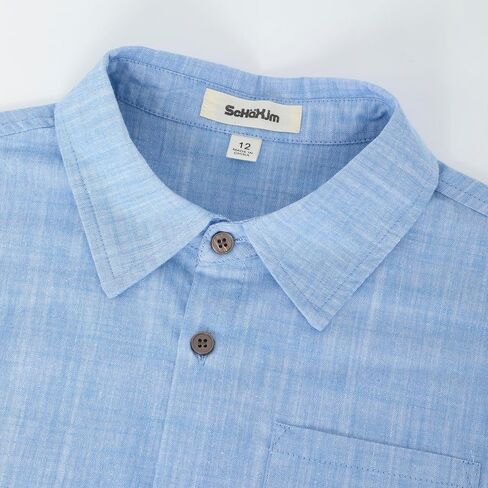 Boys Chambray Short Sleeve Shirts Toddler Linen Cotton Button Down Summer Breathable Formal Shirt for 4-12 Years in Saudi Arabia