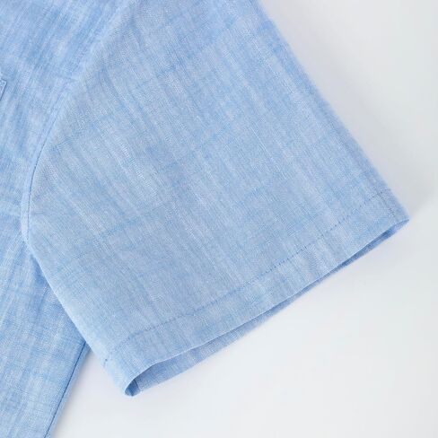 Boys Chambray Short Sleeve Shirts Toddler Linen Cotton Button Down Summer Breathable Formal Shirt for 4-12 Years in Saudi Arabia