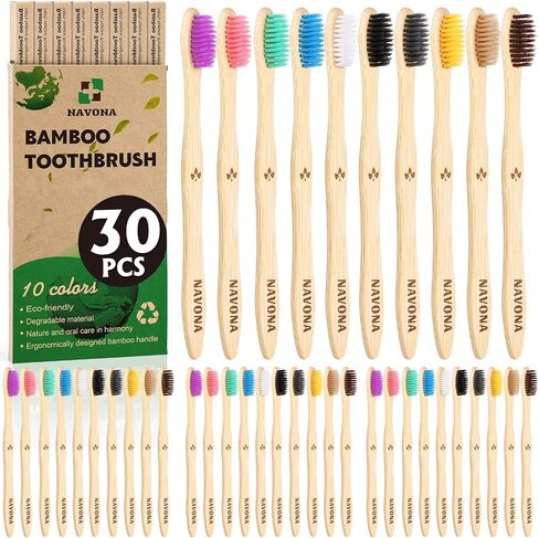 30PCS Biodegradable Bamboo Toothbrushes, BPA Free Soft Toothbrushes for Adults and Kids, Soft Bristles Toothbrushes, Eco-Friendly Natural Wooden Toothbrush Bulk, Box of Two Reusable Travel Toothbrush in Kuwait