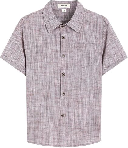 Boys Chambray Short Sleeve Shirts Toddler Linen Cotton Button Down Summer Breathable Formal Shirt for 4-12 Years in Saudi Arabia