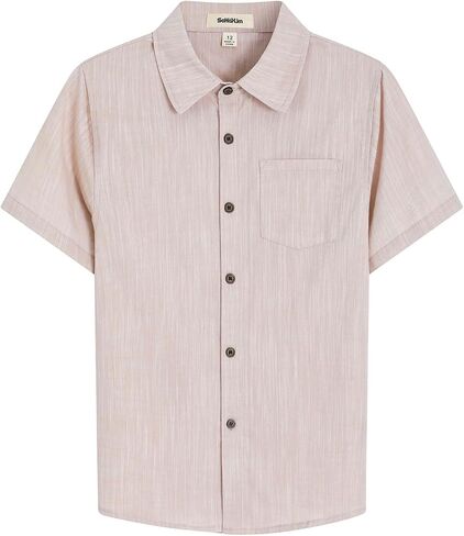 Boys Chambray Short Sleeve Shirts Toddler Linen Cotton Button Down Summer Breathable Formal Shirt for 4-12 Years in Saudi Arabia