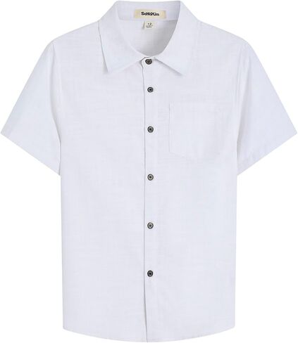 Boys Chambray Short Sleeve Shirts Toddler Linen Cotton Button Down Summer Breathable Formal Shirt for 4-12 Years in Saudi Arabia