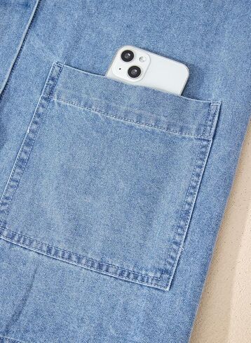 Astylish Women's Denim Shirt Long Sleeve Button Down Jean Shacket Top with Pockets in Kuwait