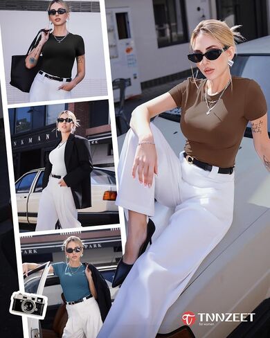TNNZEET Basic Tees for Women - Slim Fit Short Sleeve T Shirts Crew Neck Casual Cute Y2K Clothes Trendy Crop Tops Outfits 2026 in Saudi Arabia