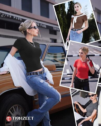 TNNZEET Basic Tees for Women - Slim Fit Short Sleeve T Shirts Crew Neck Casual Cute Y2K Clothes Trendy Crop Tops Outfits 2026 in Saudi Arabia
