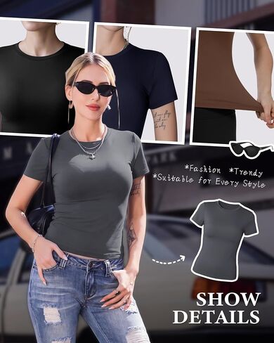 TNNZEET Basic Tees for Women - Slim Fit Short Sleeve T Shirts Crew Neck Casual Cute Y2K Clothes Trendy Crop Tops Outfits 2026 in Saudi Arabia