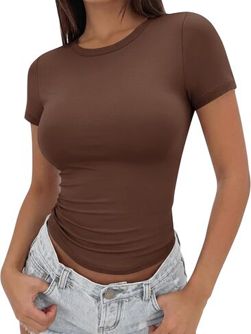 TNNZEET Basic Tees for Women - Slim Fit Short Sleeve T Shirts Crew Neck Casual Cute Y2K Clothes Trendy Crop Tops Outfits 2026 in Saudi Arabia