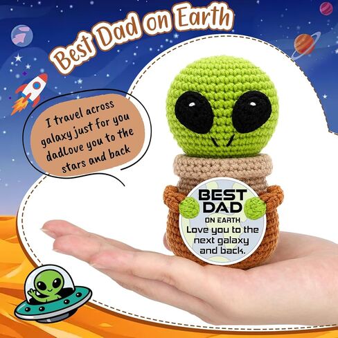 Jettryran Fathers Day Dad Gifts from Daughter Son Wife Birthday Gift for Dad Father in Law Bonus Stepdad Grandpa Basket Positive Crochet Alien Decor with Father's Day Card for Husband from Wife in Saudi Arabia