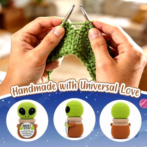 Jettryran Fathers Day Dad Gifts from Daughter Son Wife Birthday Gift for Dad Father in Law Bonus Stepdad Grandpa Basket Positive Crochet Alien Decor with Father's Day Card for Husband from Wife in Saudi Arabia