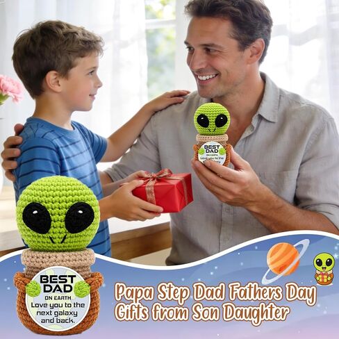 Jettryran Fathers Day Dad Gifts from Daughter Son Wife Birthday Gift for Dad Father in Law Bonus Stepdad Grandpa Basket Positive Crochet Alien Decor with Father's Day Card for Husband from Wife in Saudi Arabia