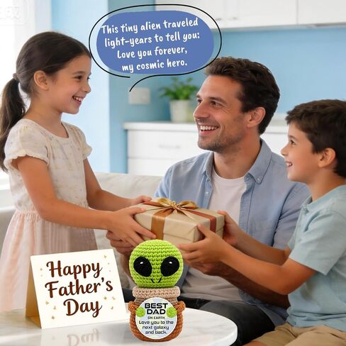Jettryran Fathers Day Dad Gifts from Daughter Son Wife Birthday Gift for Dad Father in Law Bonus Stepdad Grandpa Basket Positive Crochet Alien Decor with Father's Day Card for Husband from Wife in Saudi Arabia