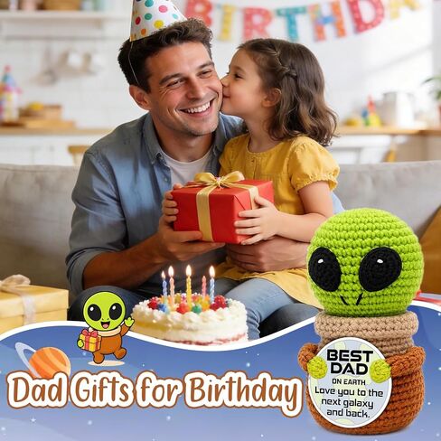 Jettryran Fathers Day Dad Gifts from Daughter Son Wife Birthday Gift for Dad Father in Law Bonus Stepdad Grandpa Basket Positive Crochet Alien Decor with Father's Day Card for Husband from Wife in Saudi Arabia