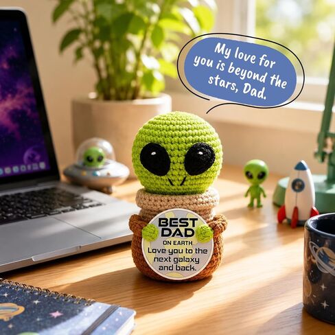 Jettryran Fathers Day Dad Gifts from Daughter Son Wife Birthday Gift for Dad Father in Law Bonus Stepdad Grandpa Basket Positive Crochet Alien Decor with Father's Day Card for Husband from Wife in Saudi Arabia