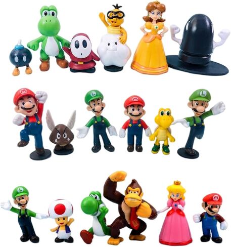 18 Pcs Mario Figurines Set, Mario Mini Collection Figures, Ideal for Cake Toppers & Party Scene Decor in Saudi Arabia