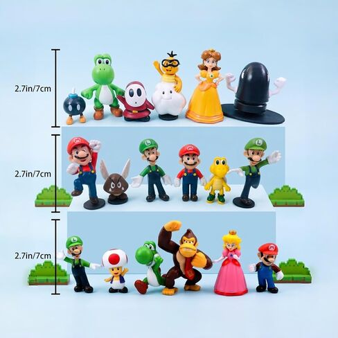 18 Pcs Mario Figurines Set, Mario Mini Collection Figures, Ideal for Cake Toppers & Party Scene Decor in Saudi Arabia