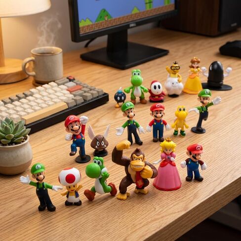 18 Pcs Mario Figurines Set, Mario Mini Collection Figures, Ideal for Cake Toppers & Party Scene Decor in Saudi Arabia