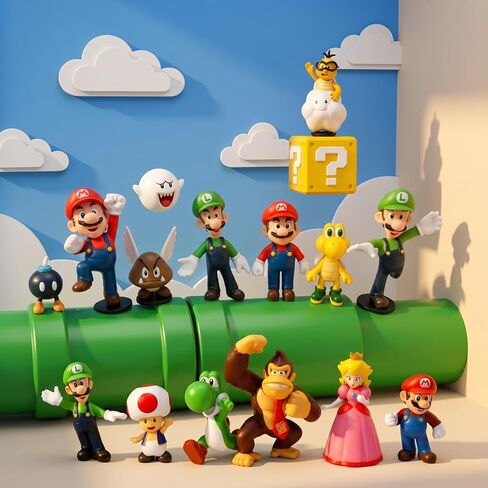 18 Pcs Mario Figurines Set, Mario Mini Collection Figures, Ideal for Cake Toppers & Party Scene Decor in Saudi Arabia