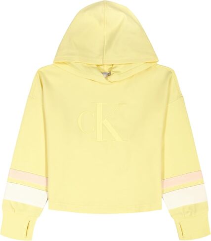 Calvin Klein Girls' Long Sleeve Popover Fleece Hoodie Sweatshirt, French Vanilla, 12-14 in Kuwait