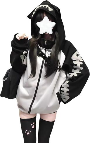 سترة بغطاء رأس Kawaii Y2K Harajuku Fishbone بغطاء للرأس قابلة للفصل وأذن قطة لطيفة كبيرة الحجم in Kuwait