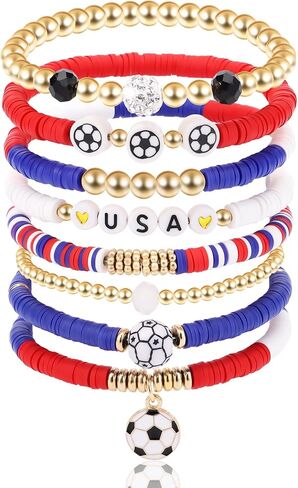 Soccer Bracelets for Women Men, Football Beaded Stretch Bracelets, Game Day Accessories, Sports Fan Party Wear, Birthday Holiday Celebration Gifts for Women Men Family Friends Couples Sports Fans in Saudi Arabia