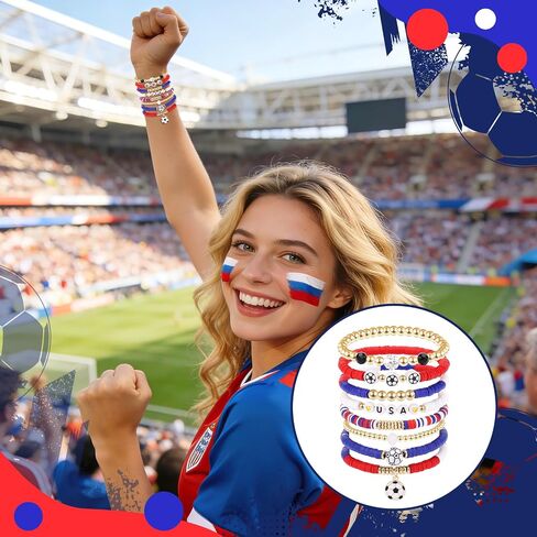 Soccer Bracelets for Women Men, Football Beaded Stretch Bracelets, Game Day Accessories, Sports Fan Party Wear, Birthday Holiday Celebration Gifts for Women Men Family Friends Couples Sports Fans in Saudi Arabia