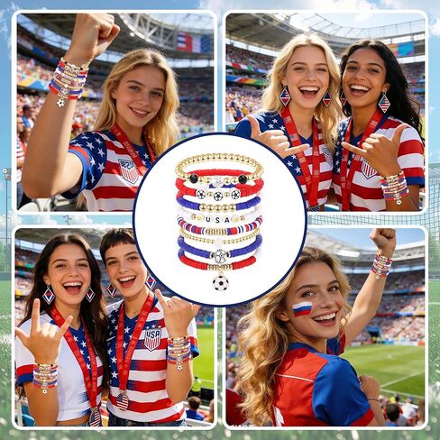 Soccer Bracelets for Women Men, Football Beaded Stretch Bracelets, Game Day Accessories, Sports Fan Party Wear, Birthday Holiday Celebration Gifts for Women Men Family Friends Couples Sports Fans in Saudi Arabia