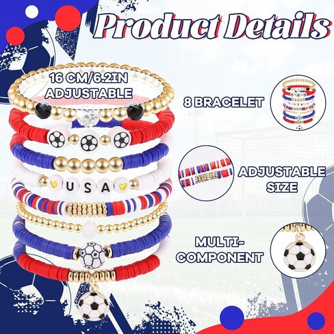 Soccer Bracelets for Women Men, Football Beaded Stretch Bracelets, Game Day Accessories, Sports Fan Party Wear, Birthday Holiday Celebration Gifts for Women Men Family Friends Couples Sports Fans in Saudi Arabia