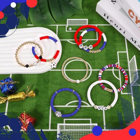 Soccer Bracelets for Women Men, Football Beaded Stretch Bracelets, Game Day Accessories, Sports Fan Party Wear, Birthday Holiday Celebration Gifts for Women Men Family Friends Couples Sports Fans in Saudi Arabia