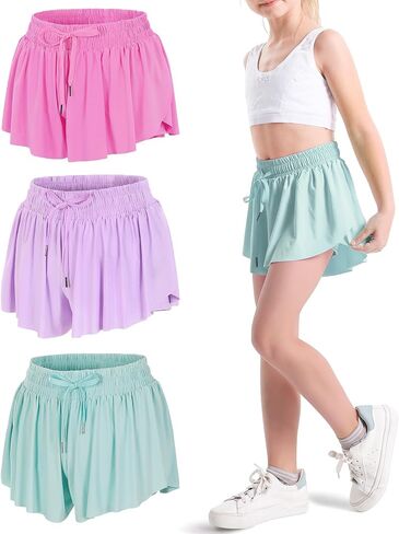 KEREDA 3 Pack Girls Flowy Shorts and 4 Pack Girls Short Sleeve Shirts Size 7-8 Years in Kuwait