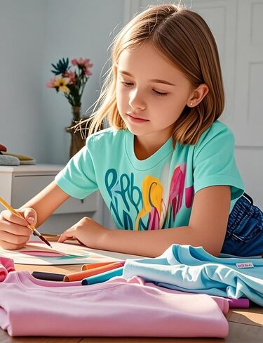 KEREDA 3 Pack Girls Flowy Shorts and 4 Pack Girls Short Sleeve Shirts Size 7-8 Years in Kuwait