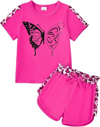 Toddler Girl Clothes Kids Summer Outfits Short Sleeve Leopard-Print T-Shirt and Shorts 2 Piece Set 2-8 Years in Saudi Arabia
