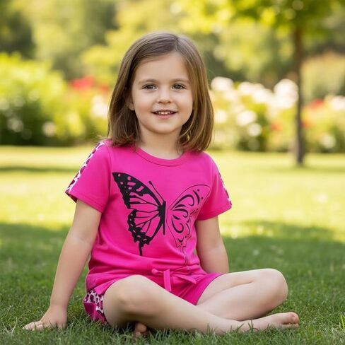 Toddler Girl Clothes Kids Summer Outfits Short Sleeve Leopard-Print T-Shirt and Shorts 2 Piece Set 2-8 Years in Saudi Arabia