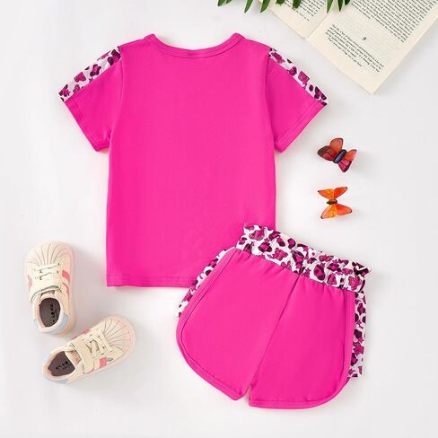 Toddler Girl Clothes Kids Summer Outfits Short Sleeve Leopard-Print T-Shirt and Shorts 2 Piece Set 2-8 Years in Saudi Arabia