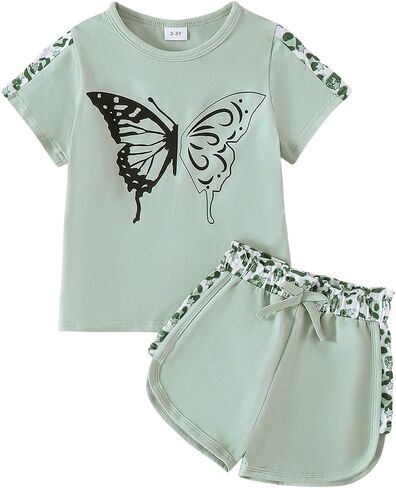 Toddler Girl Clothes Kids Summer Outfits Short Sleeve Leopard-Print T-Shirt and Shorts 2 Piece Set 2-8 Years in Saudi Arabia