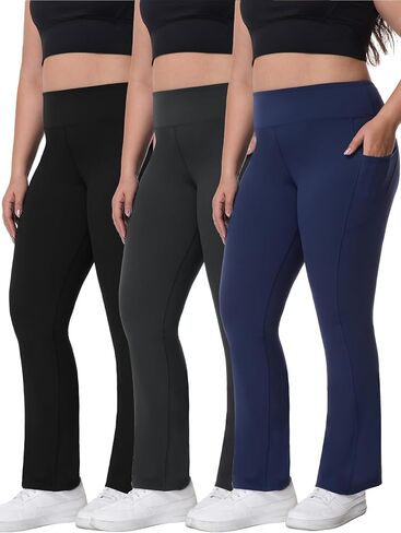 3 Packs Plus Size Flare Leggings for Women with Pockets High Waisted Tummy Control Bootcut Yoga Pants for Workout in Saudi Arabia