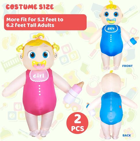 2Pcs Inflatable Baby Costume, Boy & Girl, Adult (5'3"-6'3") | Gender Reveal, Baby Shower, Cosplay Party, Blow Up in Saudi Arabia