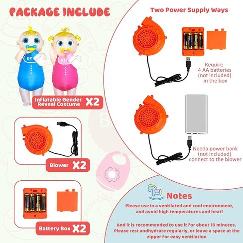 2Pcs Inflatable Baby Costume, Boy & Girl, Adult (5'3"-6'3") | Gender Reveal, Baby Shower, Cosplay Party, Blow Up in Saudi Arabia