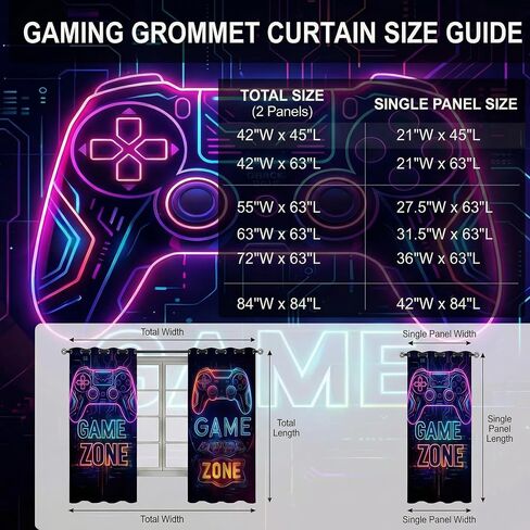 Gaming Blackout Curtains for Boys Bedroom, Neon Game Zone Controller Window Drapes for Gamer Room Decor, Thermal Insulated Grommet Panels, 42W x 45L Inch, 2 Panels in Saudi Arabia