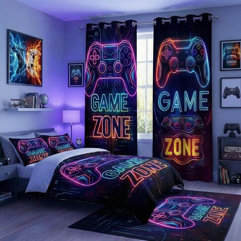 Gaming Blackout Curtains for Boys Bedroom, Neon Game Zone Controller Window Drapes for Gamer Room Decor, Thermal Insulated Grommet Panels, 42W x 45L Inch, 2 Panels in Saudi Arabia