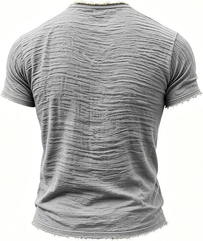 Linen Shirts for Men Short Sleeve V Neck T Shirts Raw Hem Retro Summer Beach Blouses Casual Tassel Vacation Tops in Saudi Arabia