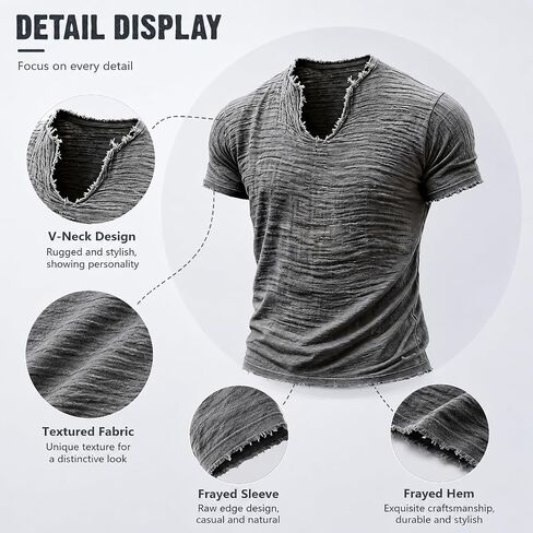 Linen Shirts for Men Short Sleeve V Neck T Shirts Raw Hem Retro Summer Beach Blouses Casual Tassel Vacation Tops in Saudi Arabia