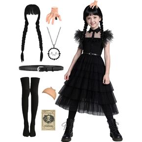 Girls Halloween Costumes Princess Kids Long Black Dress with Wig Accessories Cute Dress Up Birthday Outfits in Saudi Arabia