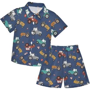 CaTaKu Hawaiian Shirts for Boys 2 Pieces Button Down Shirt Short Sleeve and Short Set Kids Summer Outfits 3-10T in Saudi Arabia